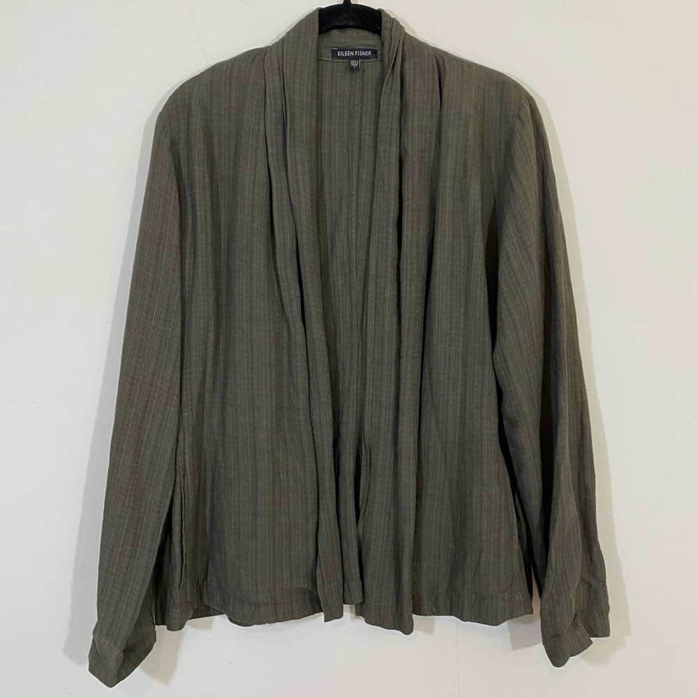Eileen Fisher Basket Crepe Orega Drape Front Jacket Cardigan Linen Blend Small